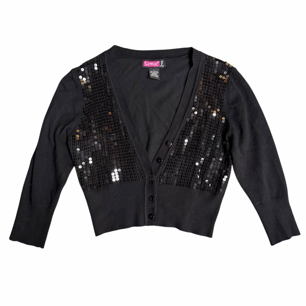 Say What Y2K Sequin Cropped Cardigan Size Large